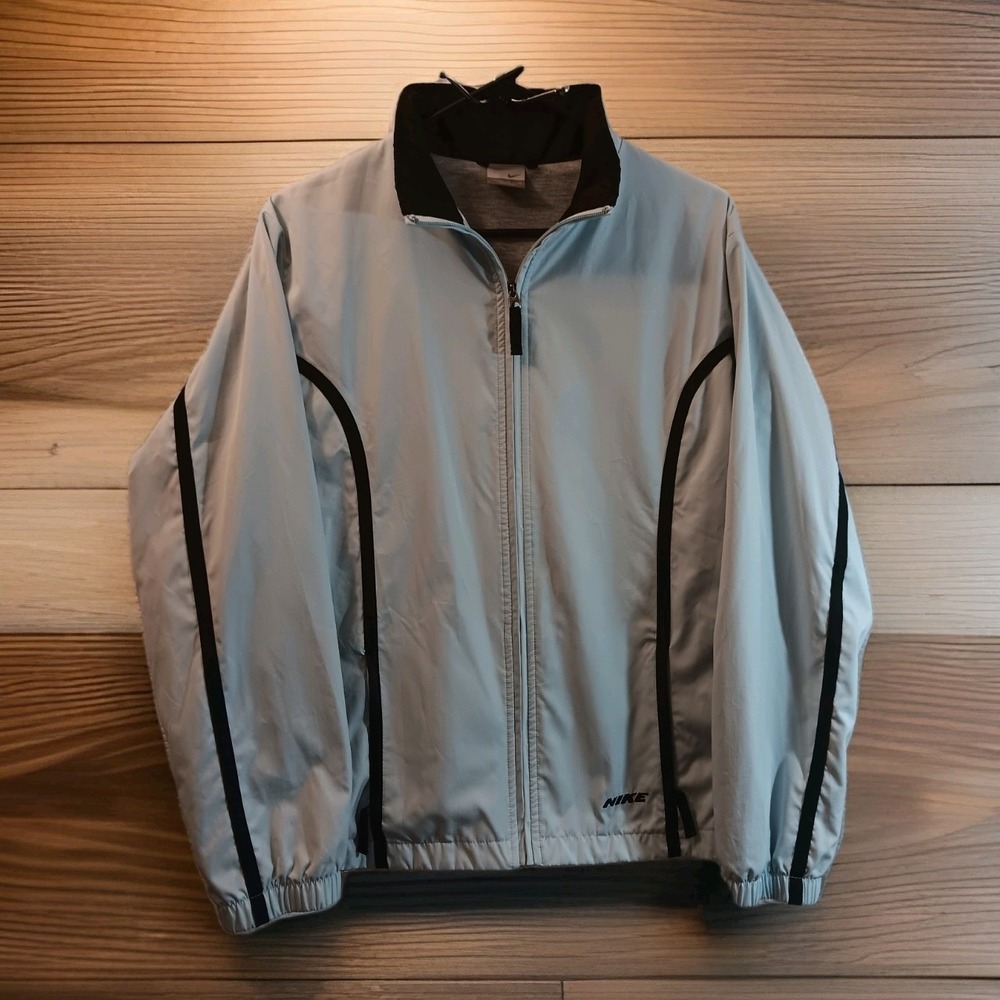 Nike Vintage 90's Windbreaker Jacket Womens Size LG 12-14 Blue Lined Waterproof
